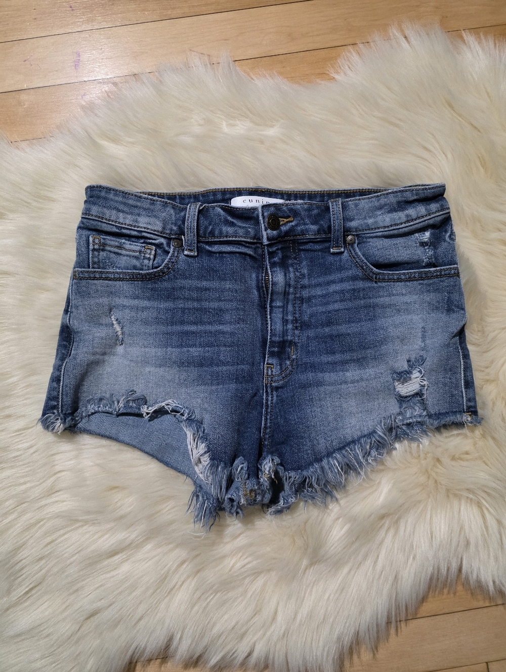 Oasis By Eunina Womens Light Denim Distressed Jean Shorts Size Medium